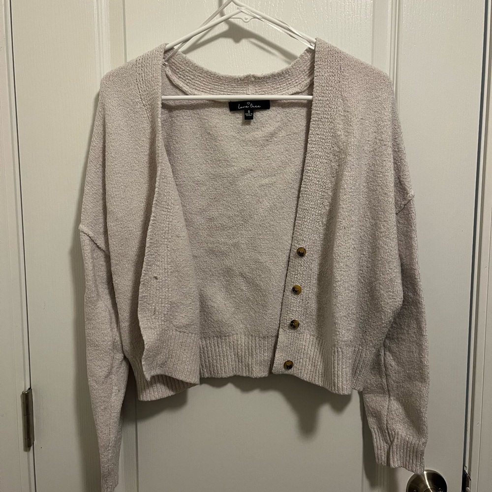 Cropped White Long Sleeve Cardigan